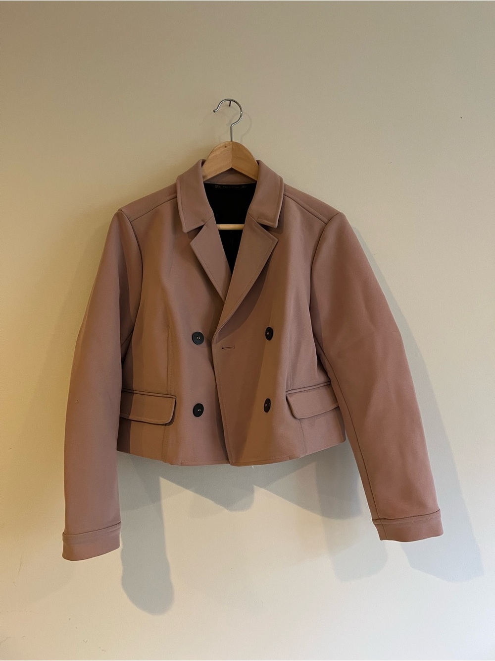 Zara Cropped Double-Breasted Blazer in Dusty Rose